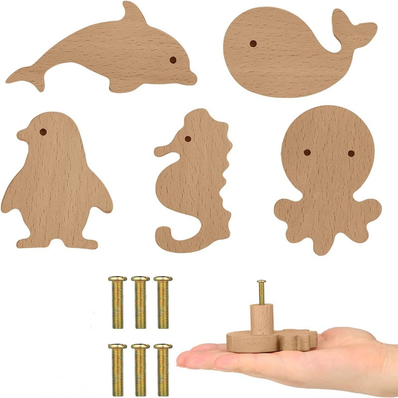 Furniture Hardware Restoration - Gagang kayu bentuk hewan laut kreatif