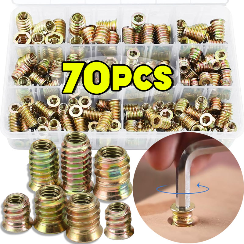 70pcs Threaded Insert Nut E-nu - Furniture Hardware Threaded Inserts ulasan dan harga